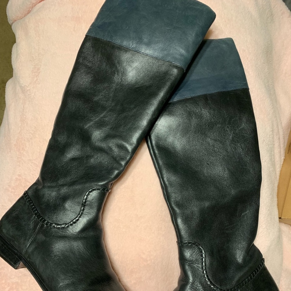 Black with Navy Top leather boots